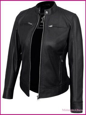 Real Lambskin Motorcycle Cafe Racer Jacket Women